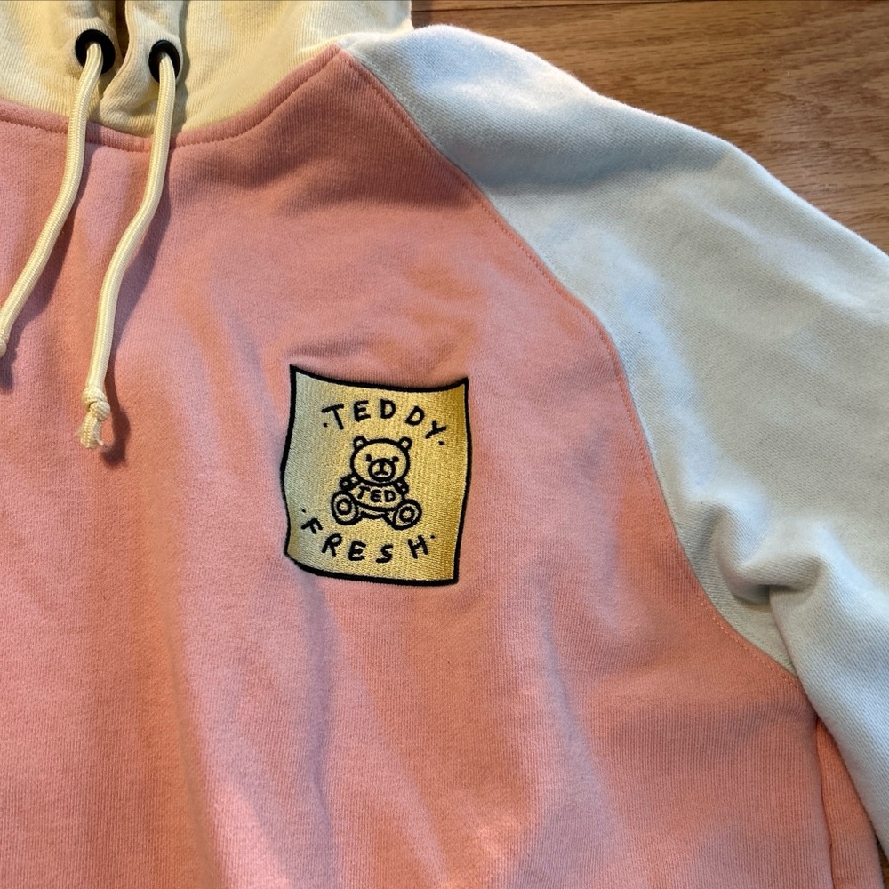 Teddy Fresh Classic Colorblock Hoodie - Pastel Patchwork Pullover - Size Medium - Picture 4 of 8